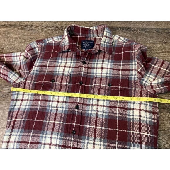 American Eagle Men’s Thick Plaid Flannel Shirt Classic Button Up Burgundy Size S - Picture 4 of 8